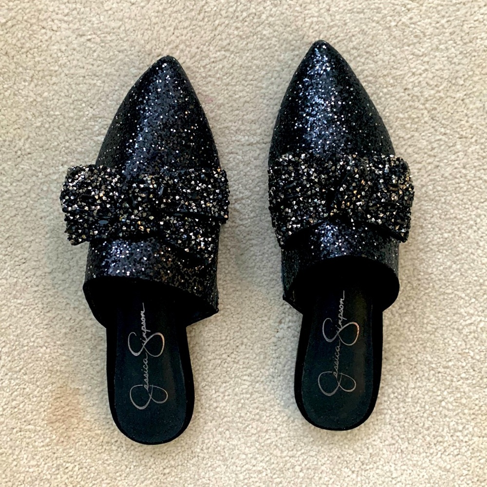 Jessica Simpson Glitter Bow Mules